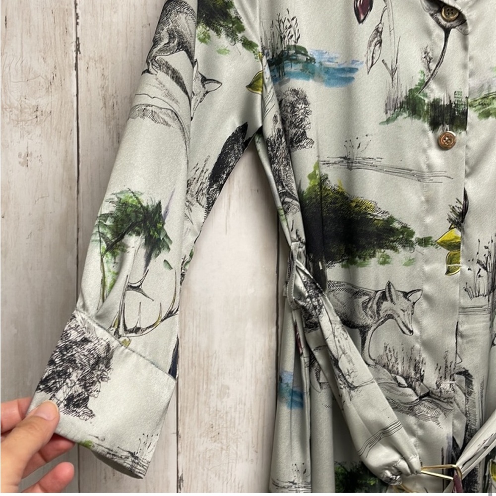 Zara Vintage Woodland Creature Satin Shirt Dress - Picture 9 of 11